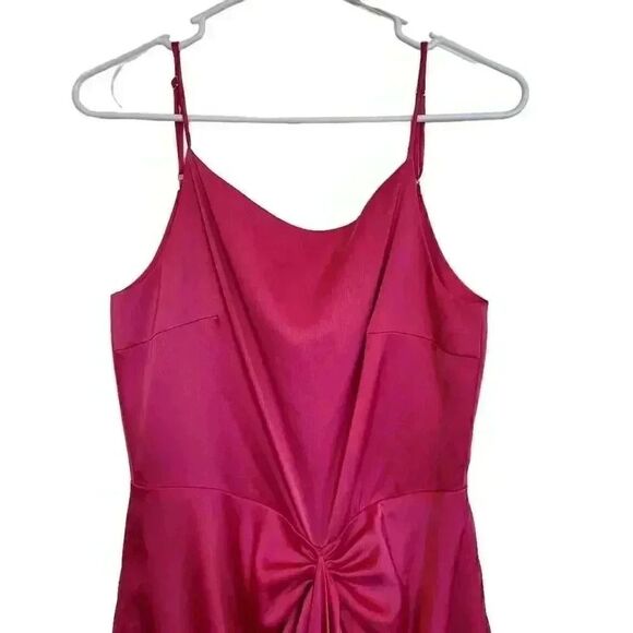 Elle Zeitoune Women's Pink Punch Poly Gathered Waist Midi Patrice Draped Satin L - Picture 4 of 16